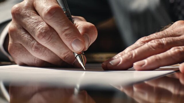 Pen to Paper: An intimate view captures the elegant penmanship as a hand guides a pen across pristine paper.