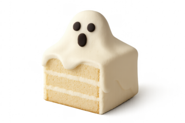 Halloween ghost cake slice with white icing