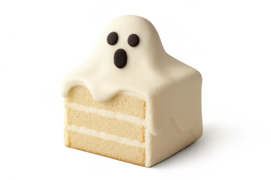 Halloween ghost cake slice with white icing