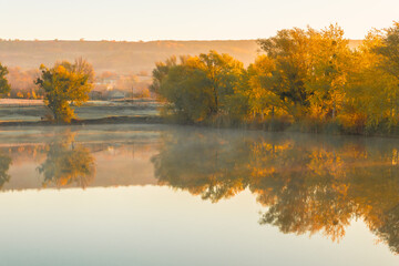 Magical autumn scenery in the Republic of Moldova, with golden forests and peaceful Eastern...