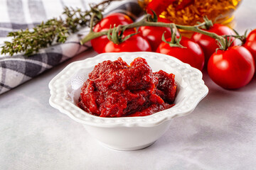 Red organic fresh tomato paste