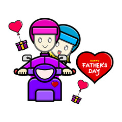 Couple on a scooter marks fathers day with hearts and gifts, perfect for celebratory cards, social media posts, and advertising.