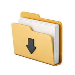 3D file download icon, folder with downward black arrow. isolated on a transparent background