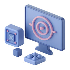 3D focus mode icon, target with spotlight and timer