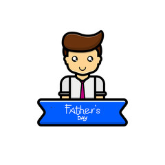 Figure standing next to a fathers day banner, suitable for fathers day promotions or social media posts.