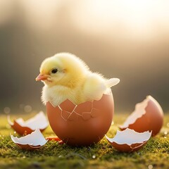 New Life - A Chick Emerges from Its Egg.