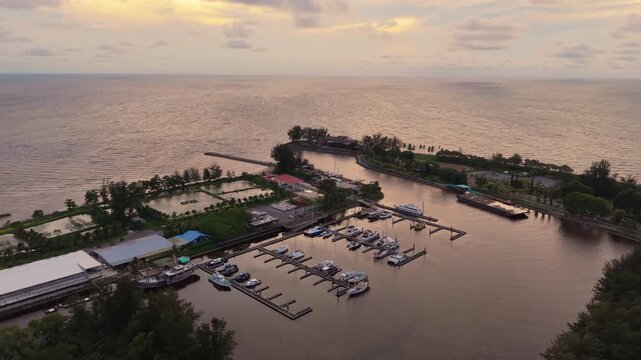 Miri Coastal Aerial Jeti Miri Marina view, Sarawak, Malaysia