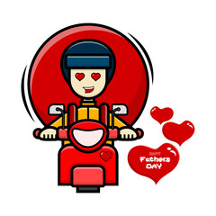 Delivery man on red scooter wishing happy fathers day. Suitable for fathers day promotions, greeting cards, social media posts.