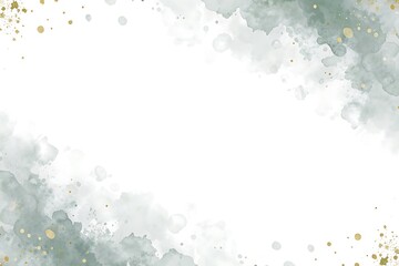 Soft watercolor splashes in muted green and grey hues create a delicate abstract background with a white empty space for text