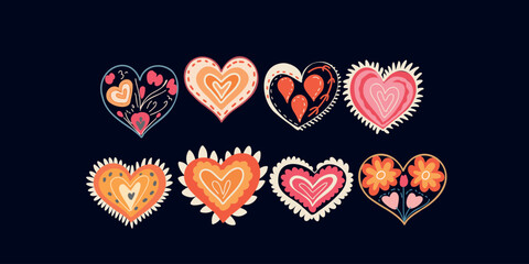 vector illustration cheerful heart icons set