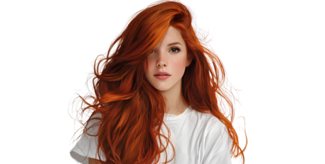 Digital Portrait of a Radiant Redhead with Cascading Locks in Digital Style