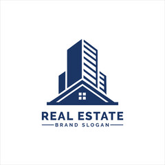 Fototapeta premium Blue building logo with house roof architecture