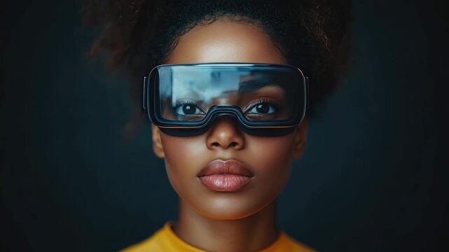 Engaging look at person using next-generation immersive head-mounted display for enhanced perception