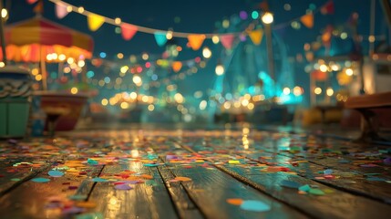 Vintage carousel spinning under a starry sky in vibrant colors