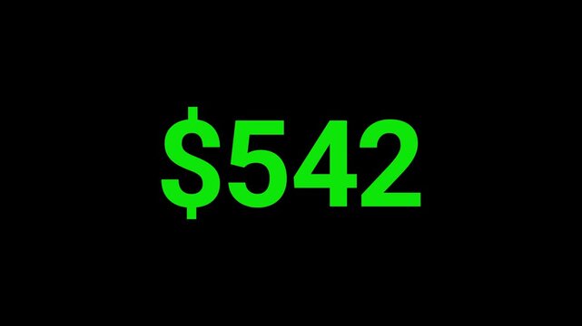 Dollar Counting from 0$ to 1,000$ animation 4k 