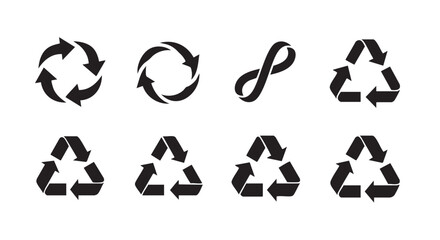 Black recycle symbols on a white background promote environmental conservation efforts