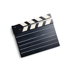 Fototapeta premium A classic film clapperboard on a white background, symbolizing the art of filmmaking and storytelling.