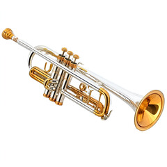 Obraz premium A shiny brass trumpet showcasing intricate details and craftsmanship, perfect for music enthusiasts and collectors.