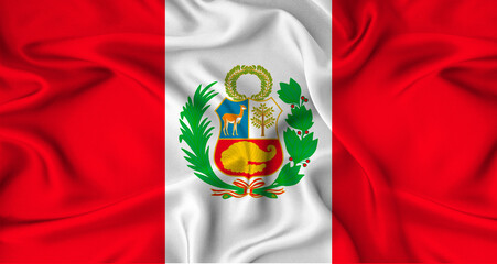 Realistic Peru flag waving. Close up of flag of Peru with cloth texture © IHERPHOTO