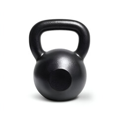 A single black kettlebell on a white background, ideal for fitness and strength training imagery.