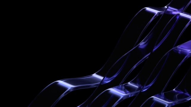 Abstract animation, dark background design with wavy glass lines, 4k video, 3d render, loop