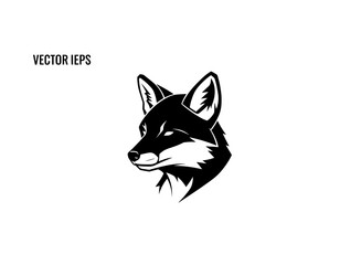 Black and white vector illustration of a fox head