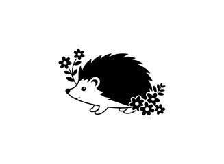 Cute cartoon hedgehog with flowers