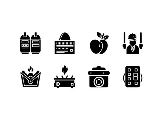 Collection of black icons representing various objects and actions