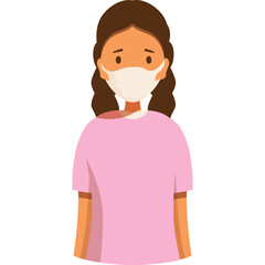 Young Woman Wearing A Pink Shirt And A White Medical Face Mask With Pigtails And Brown Hair Isolated On A Transparent Background