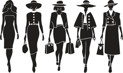 Elegant Fashion Silhouette Women Walking Illustration.