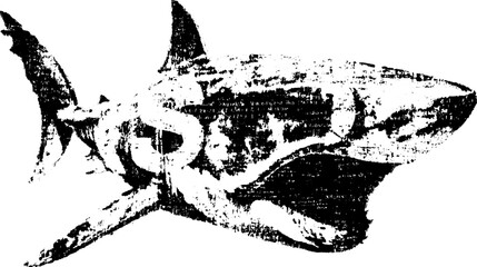 Shark silhouette in vintage engraving style. Hand-drawn black outline vector illustration, ideal for creative projects.