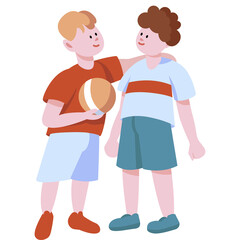 Two Young Boys Standing Together One Holding a Ball with a Gentle Smile on a Transparent Background