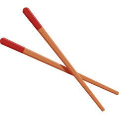 Two Wooden Chopsticks with Red Tips Crossed Over a White Background Representing Asian Cuisine and Utensils
