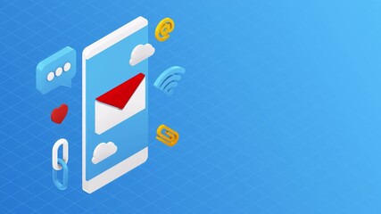 Mobile Phone with Digital Marketing Icons on Blue Background. - Powered by Adobe