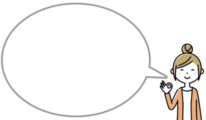 OKポーズをする若い女性　ふきだし
