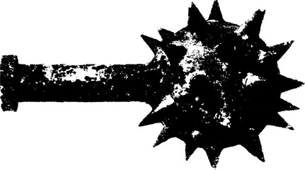 Vintage mace icon in black and white line drawing. This simple vector illustration showcases a spiked weapon in outline style.