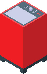 Red washing machine with control panel displaying washing settings, offering a modern and efficient laundry solution