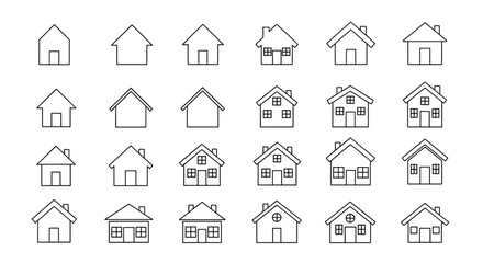 Collection of House Icons - Simple Line Art Variations.