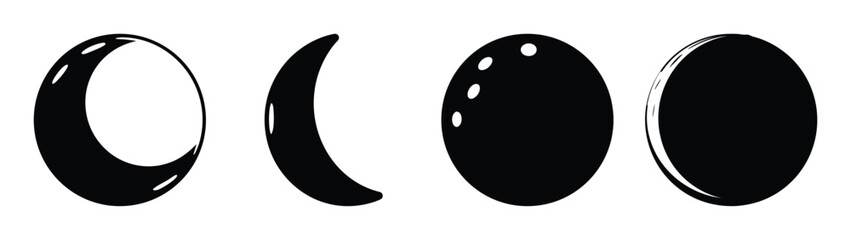 Celestial cycle depicting lunar phases waxing and waning crescent full moon and new