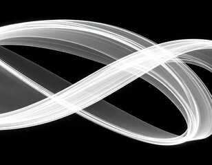 Abstract light painting with flowing white lines on black background.