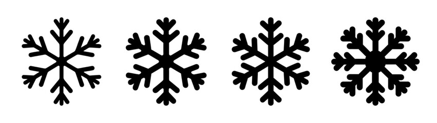 Four black snowflakes pattern winter cold frozen ice crystal design elements graphic decoration