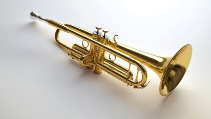 Obraz premium Golden brass trumpet instrument close up shot.