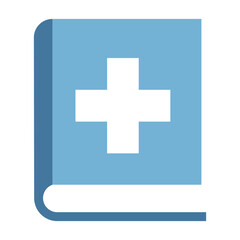 Fototapeta premium Blue book icon with white medical cross, symbolizing healthcare knowledge and emergency reference ideal for health apps, education tools, or medical branding assets.