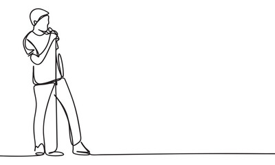Continuous Line Drawing of a Singer with a Microphone Performing