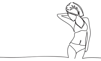 Minimalist One Line Art of a Woman Posing in Bikini