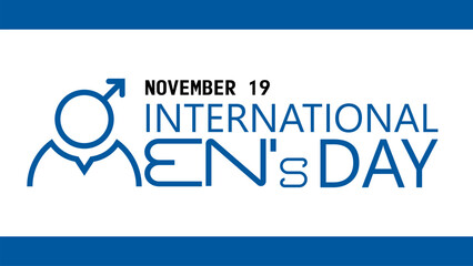 Naklejka premium Bold design for International Men s Day on November 19 with male symbol and blue theme, ideal for awareness, celebration, gender equality, and social campaigns.