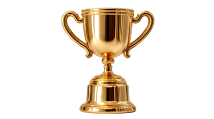 Golden Trophy on Display: A gleaming gold trophy, symbol of victory, stands out against a clean background, its details reflecting the light.