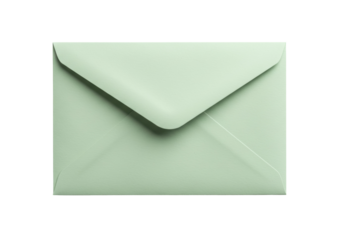 Mint green square envelope isolated on transparent background, pastel stationery for invitations and greetings