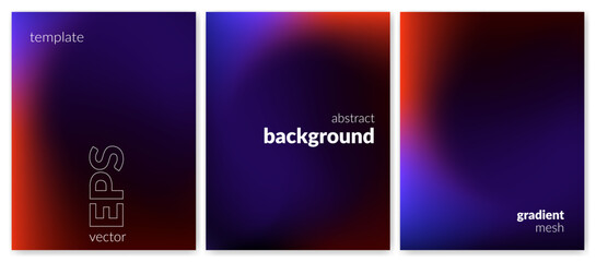 Abstract liquid background set. Gradient mesh. Effect blend blue black color. Blurred fluid colorful mix. Modern design template for web cover, header, ad banner, poster, brochure, flyer. Vector image