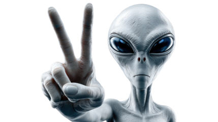 Peaceful Alien Greetings: An otherworldly being extends a hand, offering a universal sign of peace, symbolizing cosmic unity and intergalactic friendship.